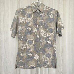 Vintage Go Barefoot Men's Hawaiian Shirt Large Gray Popover Reverse Print Aloha